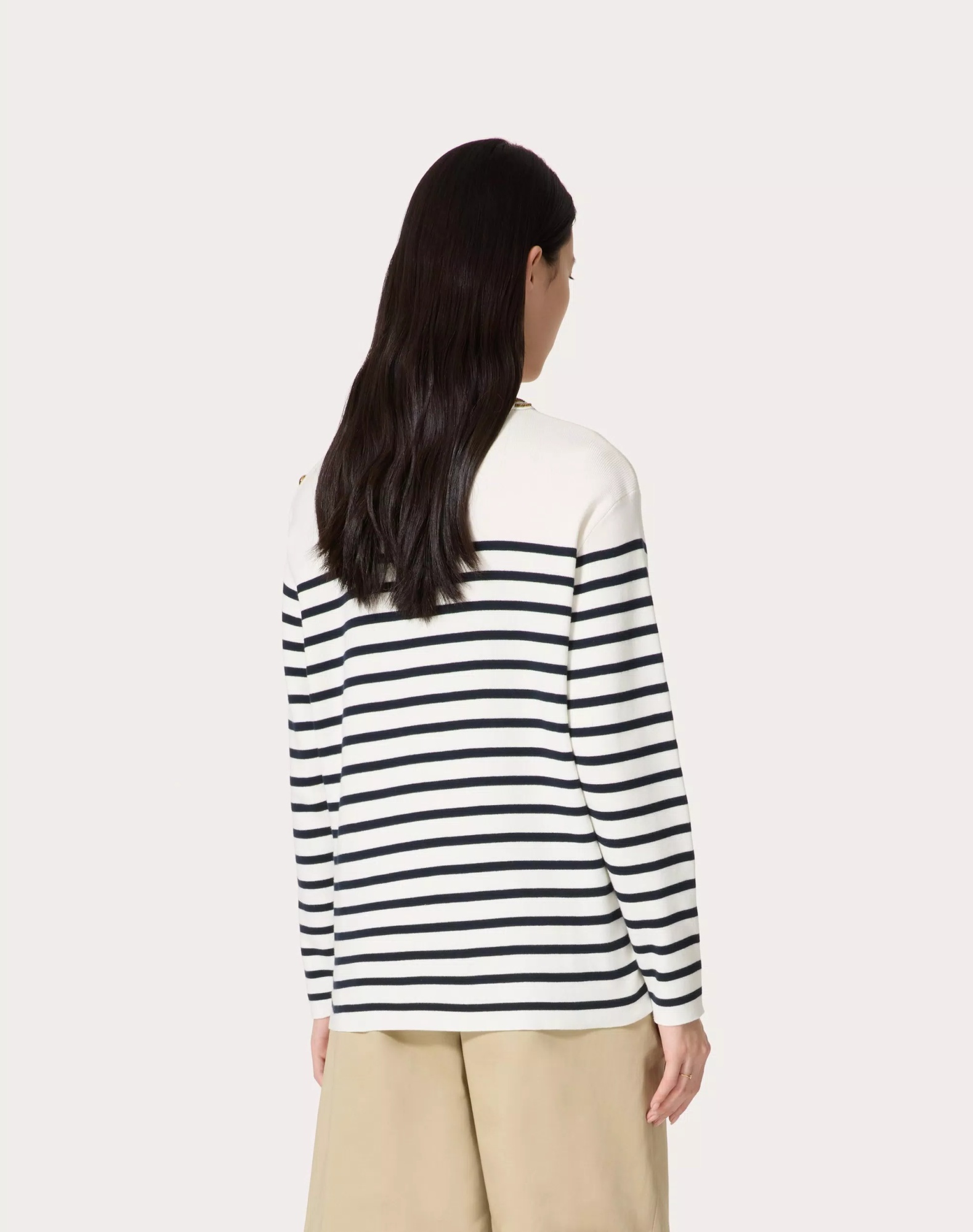 Valentino Embellished Striped Ribbed Cotton Sweater In White