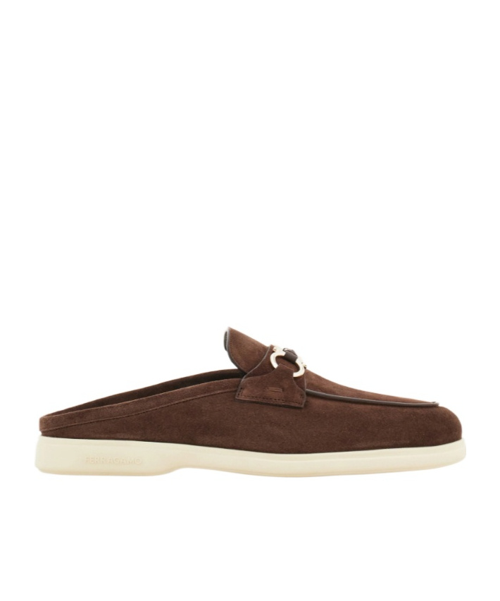 Ferragamo Gancini Buckle Loafer Mule In Brown