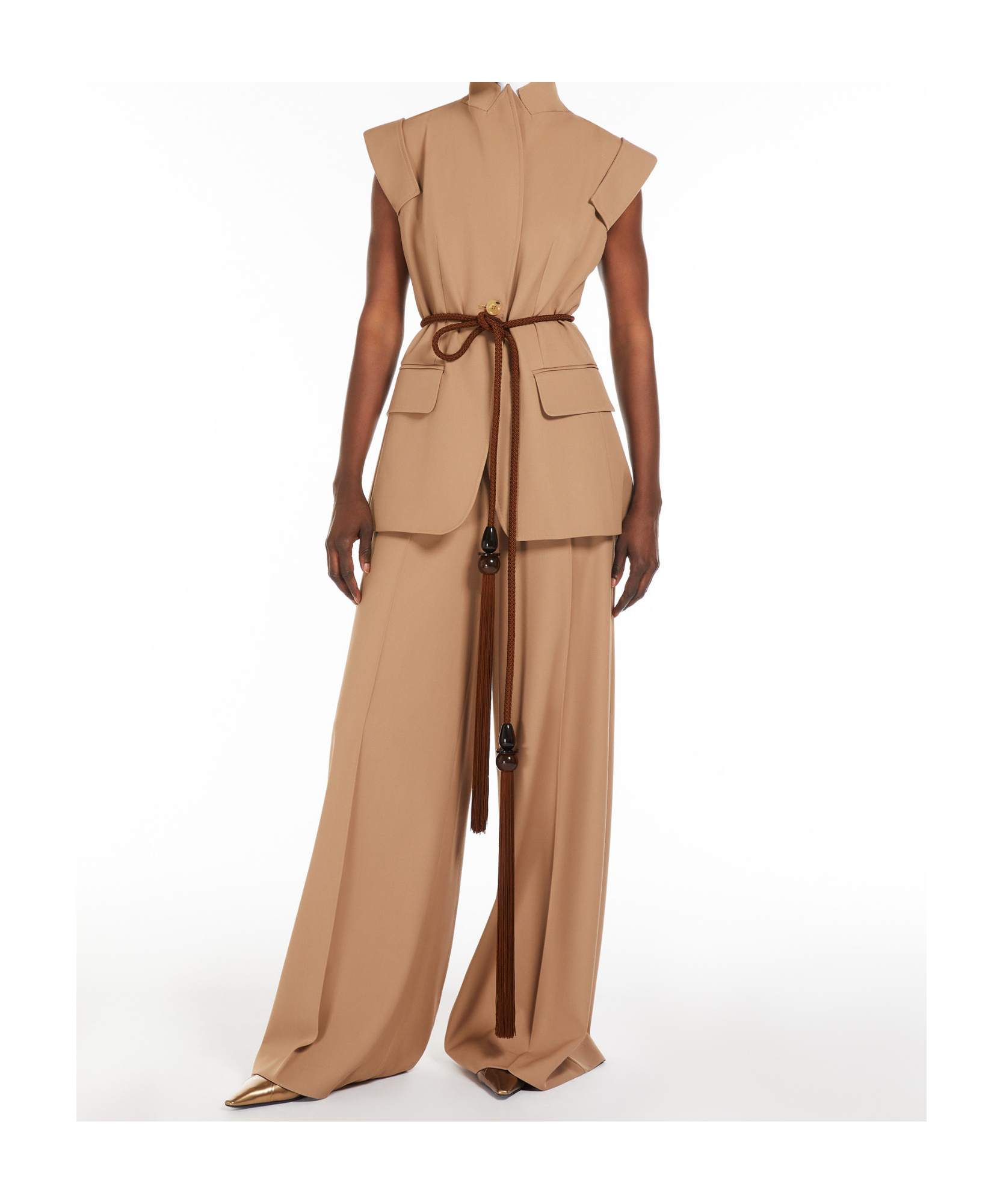 Max Mara Gabardine Wool Trousers In Nude