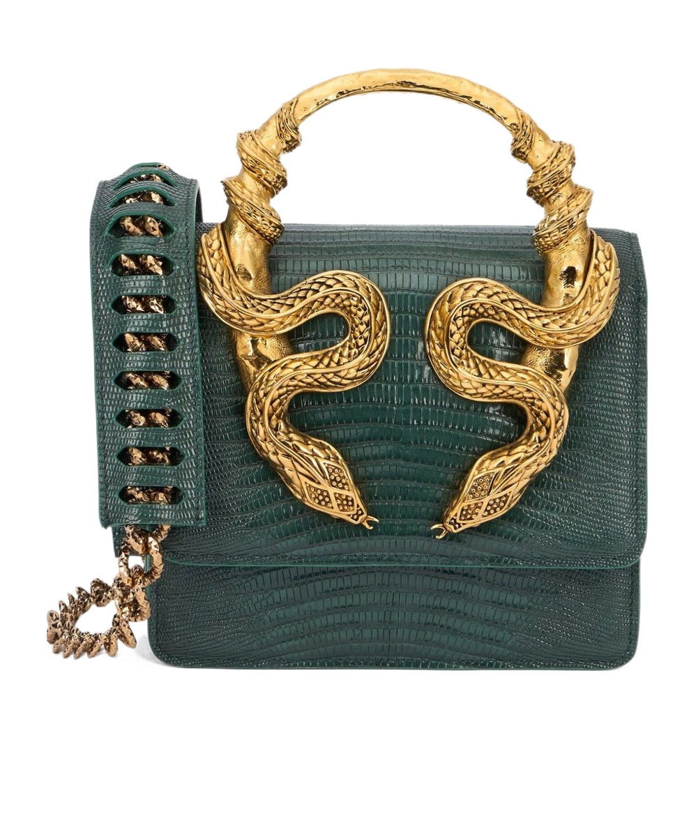 Roberto Cavalli Chain Strap Shoulder Bag With Snake Handle In Green