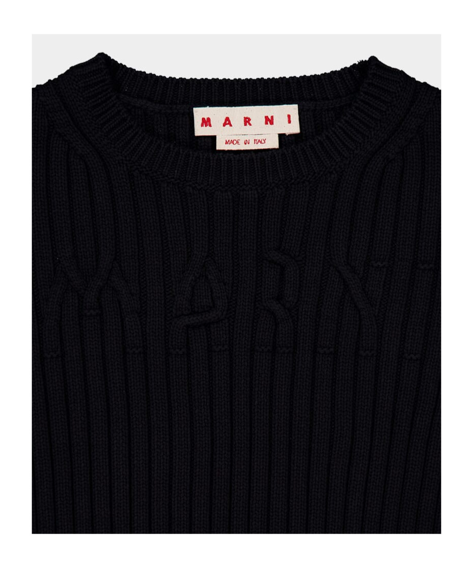 Shop Marni Cable Logo Crewneck Sweater In Black