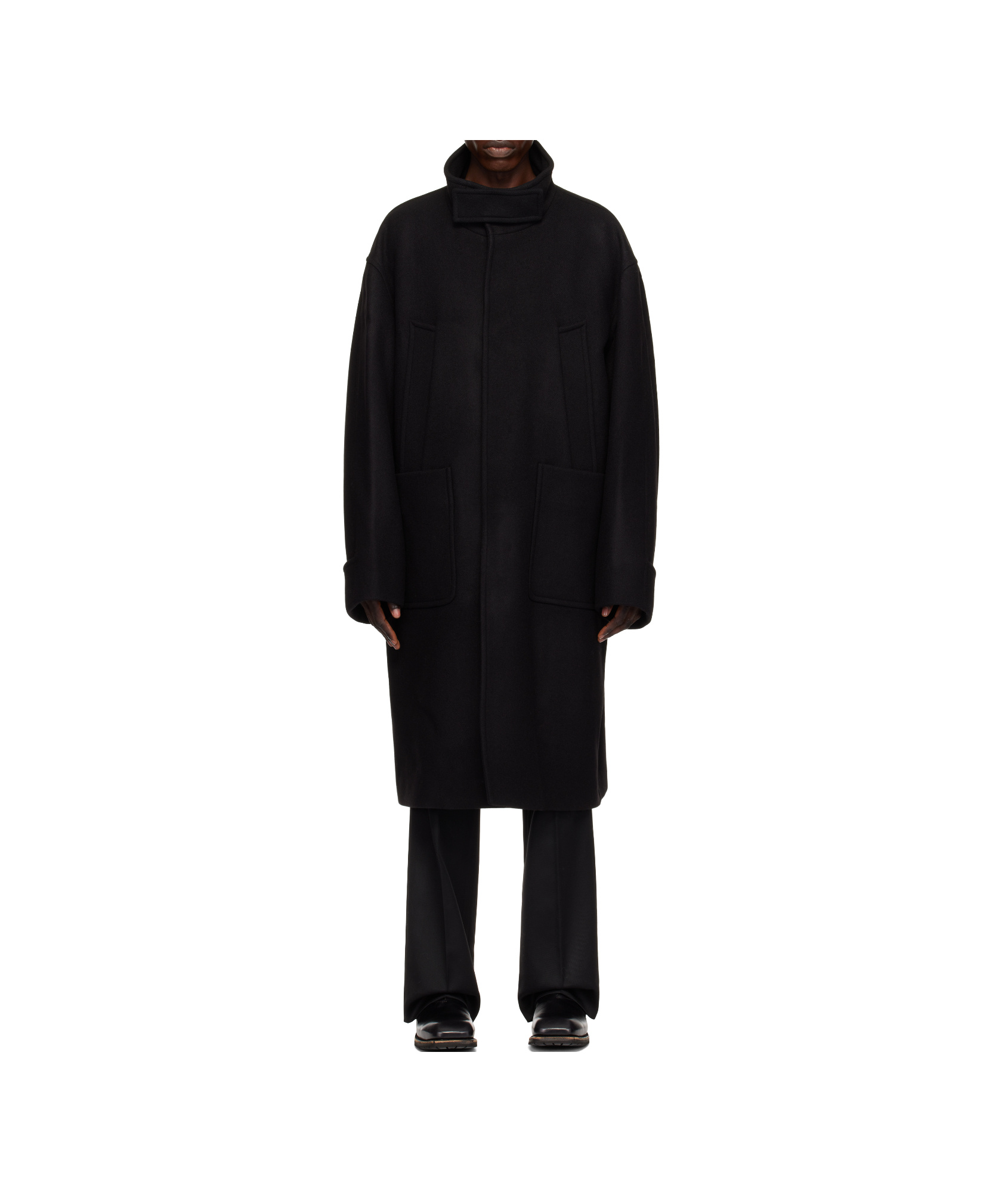 Wooyoungmi Black Wool Blend High Neck Coat In Black
