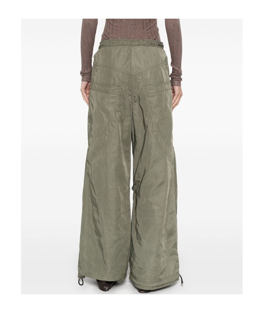Attico Women's Wide Leg High-waisted Pants With Adjustable Elastic In Military In Green