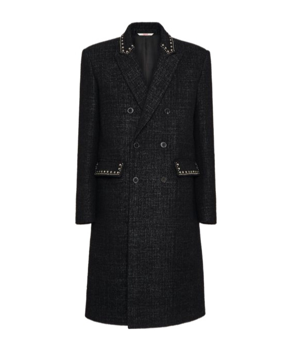 Valentino Convex Round Double-breasted Wool Coat In Anthracite Color