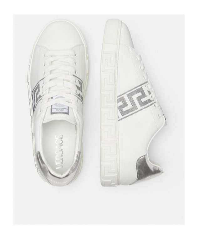 Versace Greca Embroidered Low-top Sneakers In White
