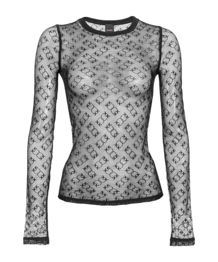 Shop Pinko Monogram Sheer T-shirt In Gray