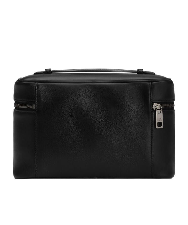 Dolce & Gabbana Leather Logo Plaque Toiletry Bag In Black