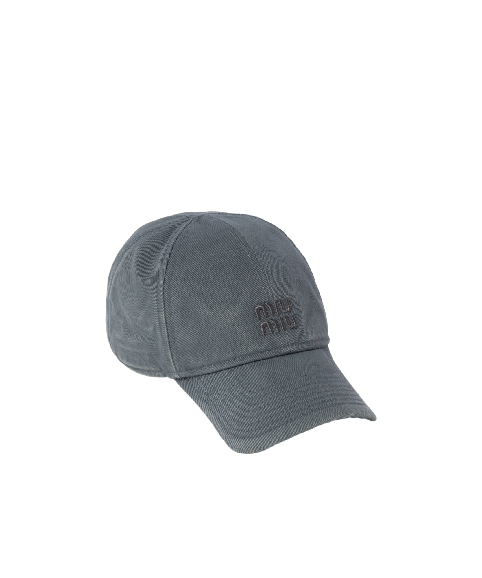 Miu Miu Washed Cotton Baseball Cap In Gray