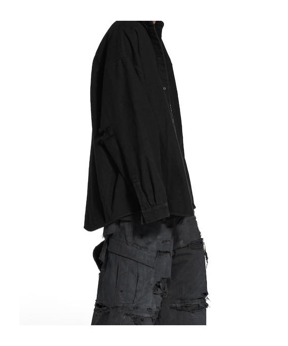 Balenciaga Layered Distressed Long Sleeve Graphic Shirt In Black