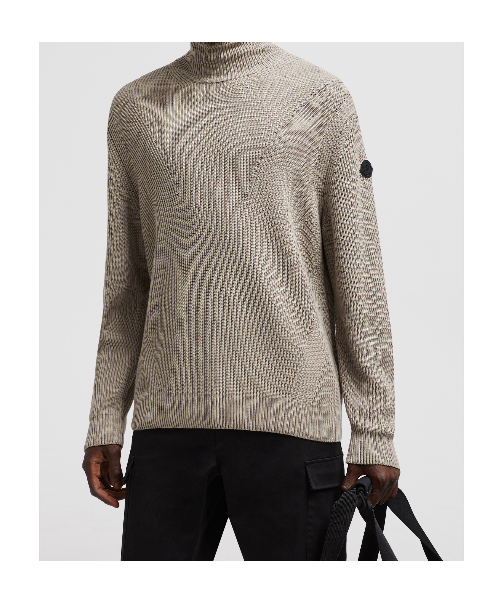 Moncler Logo Patch Turtleneck Knit Jumper In Gray