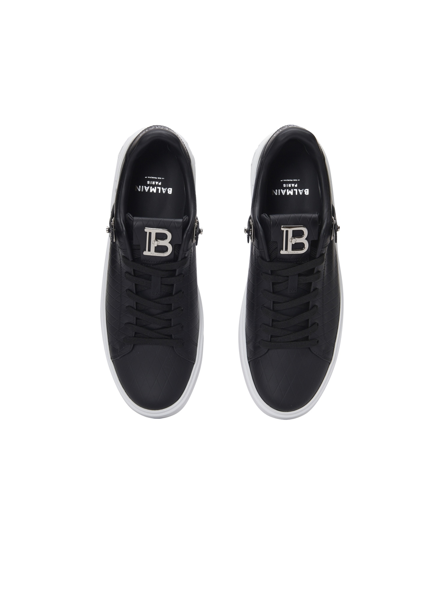 Balmain 'b-court B-buzz' Black Low Sneakers With Diamond Motif And Logo Patch On The Tongue In Black