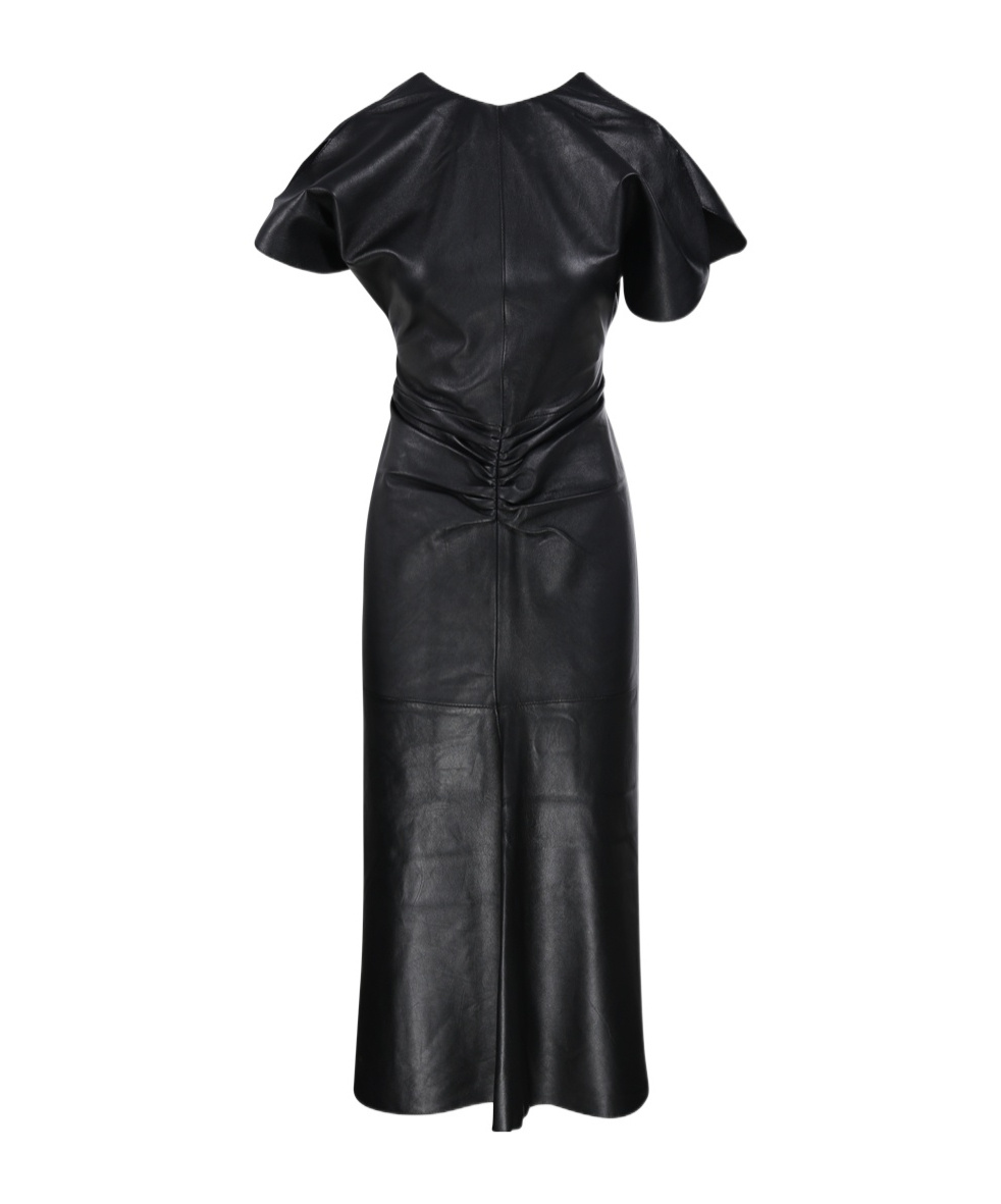 Victoria Beckham Gathered Waist Viscose Dress In Black