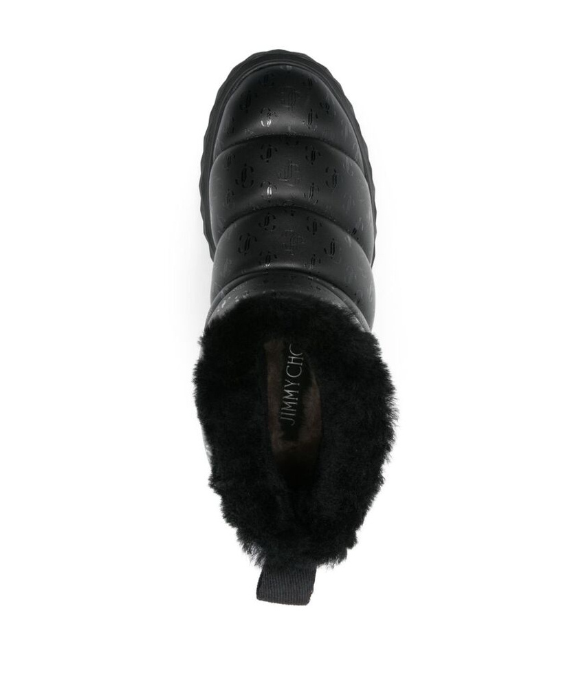 Jimmy Choo Xan Shearling-lined Quilted Logo-embossed Leather Boots In Black