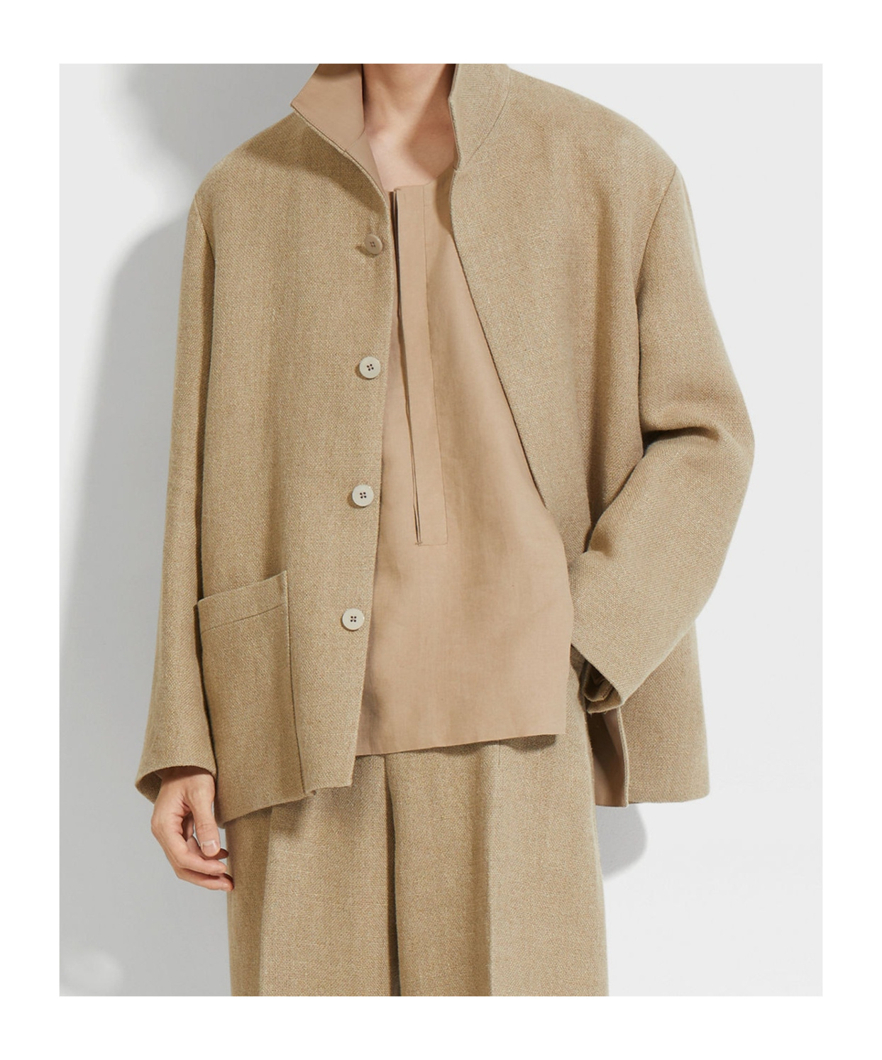 Zegna Regular Fit Linen Chore Jacket In Brown