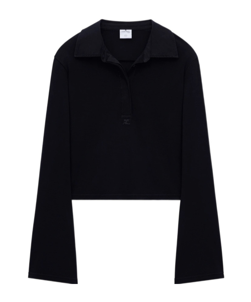 Shop Courrèges Piqué Cotton Polo Shirt In Black
