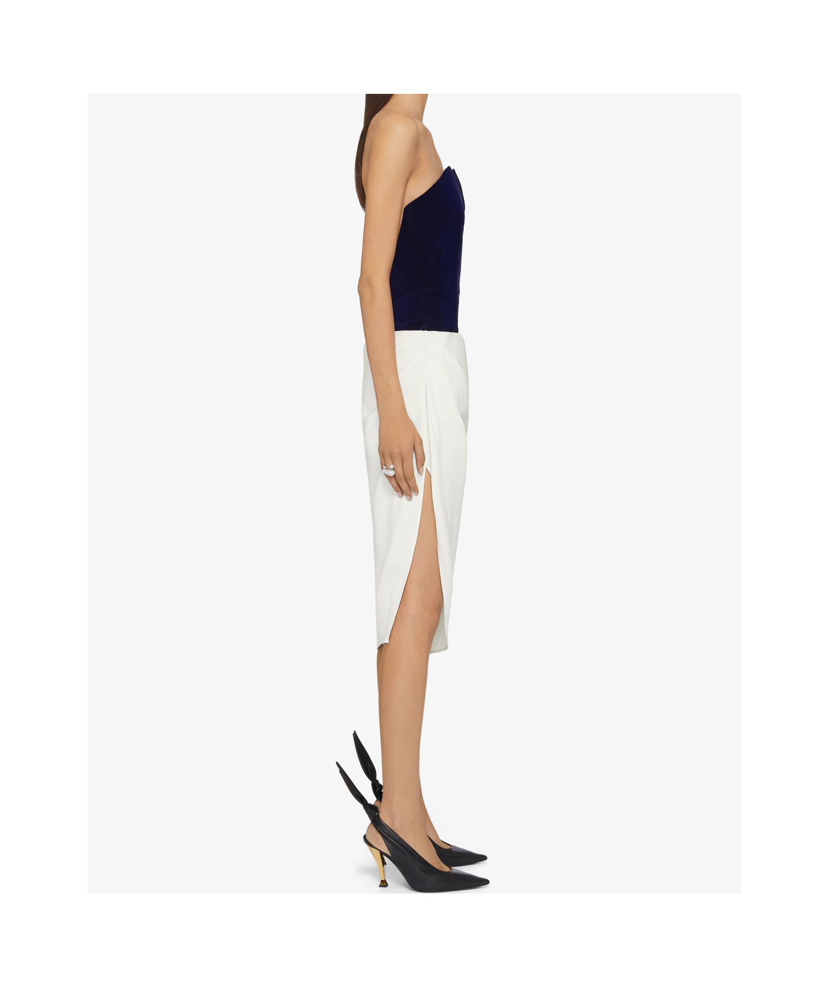 Givenchy Bi-material Bustier Asymmetric Dress In Deep Navy Blue