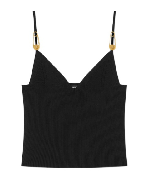 Versace Safety Pin Knit Crop Top In Black