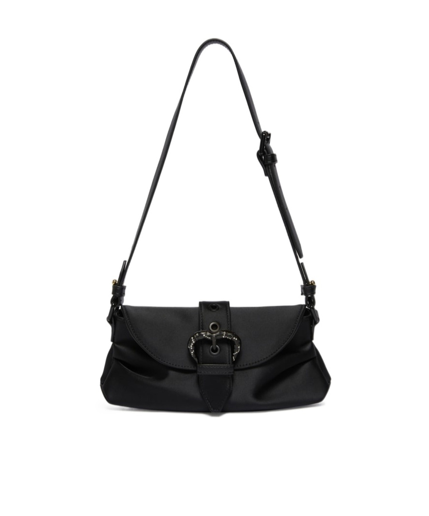 Pinko Small Heart-button Shoulder Bag In Black