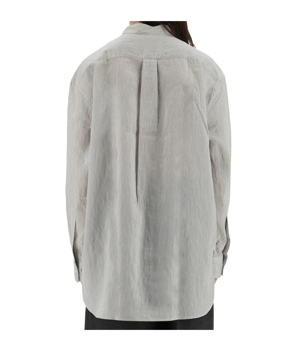 Studio Nicholson Striped Long Sleeve Top With Curved Hem In Gray