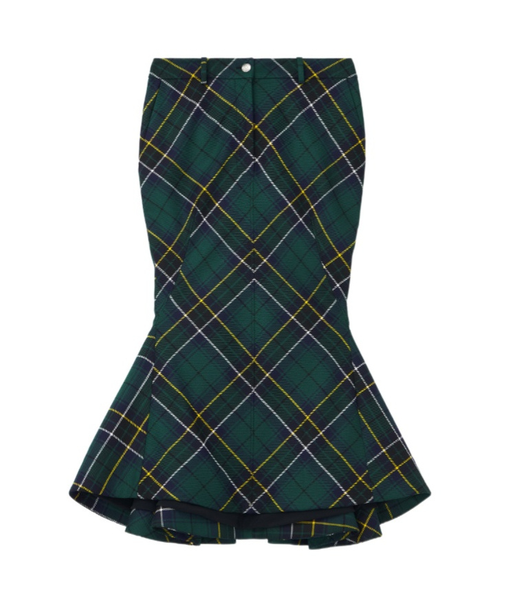 Alexander Mcqueen Wool Tartan Flared Skirt With Belt Loops In Green