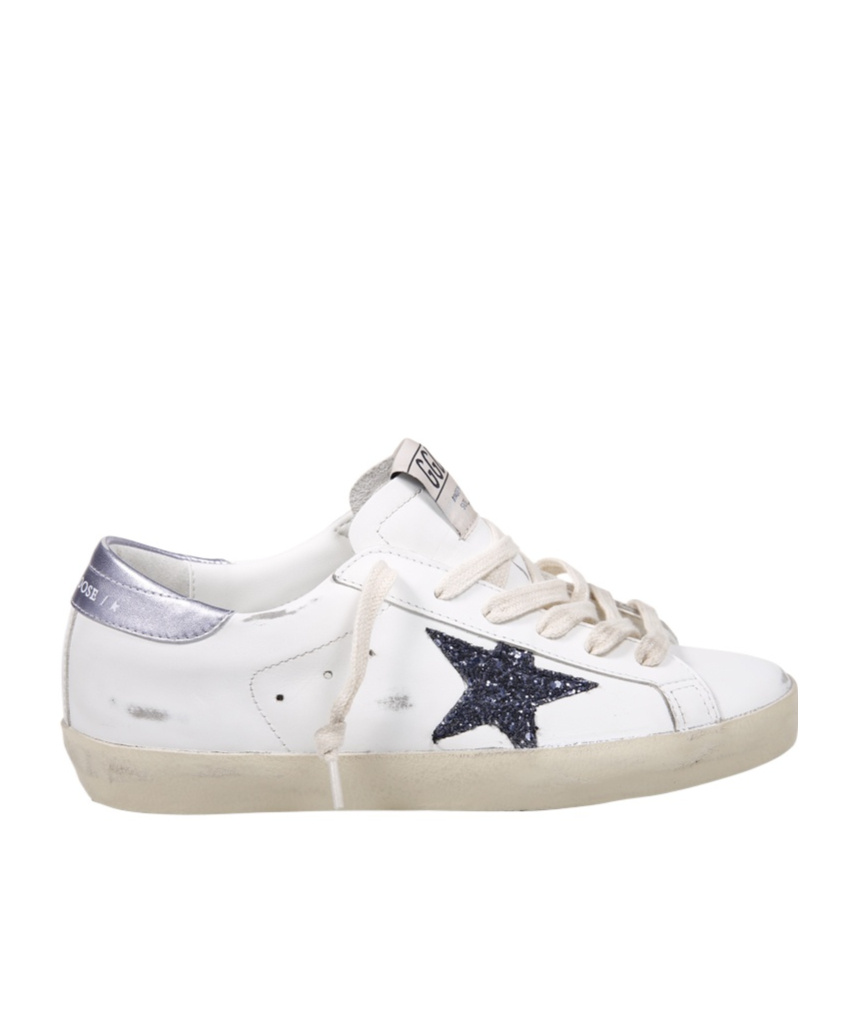 Golden Goose Super Star Leather Upper And Toe Glitter Star Laminated Heel