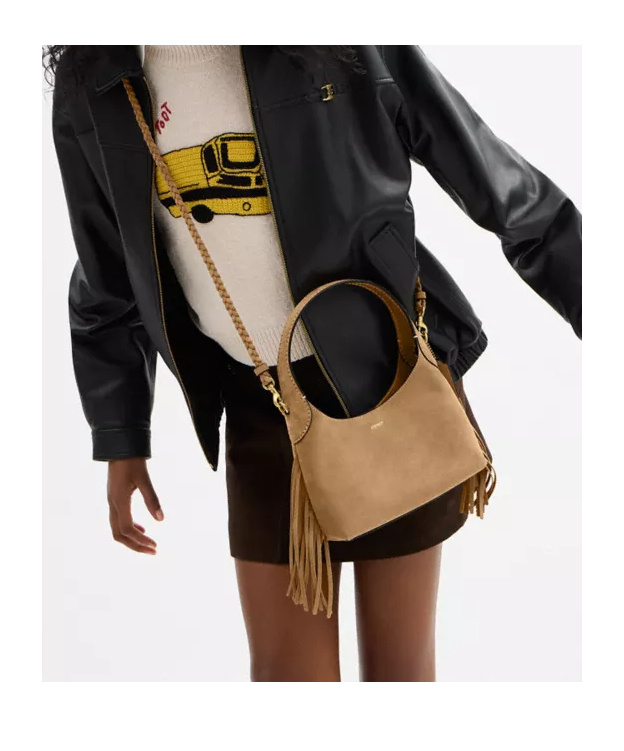 Coach Brooklyn 23 Suede Fringe Shoulder Bag In Nude