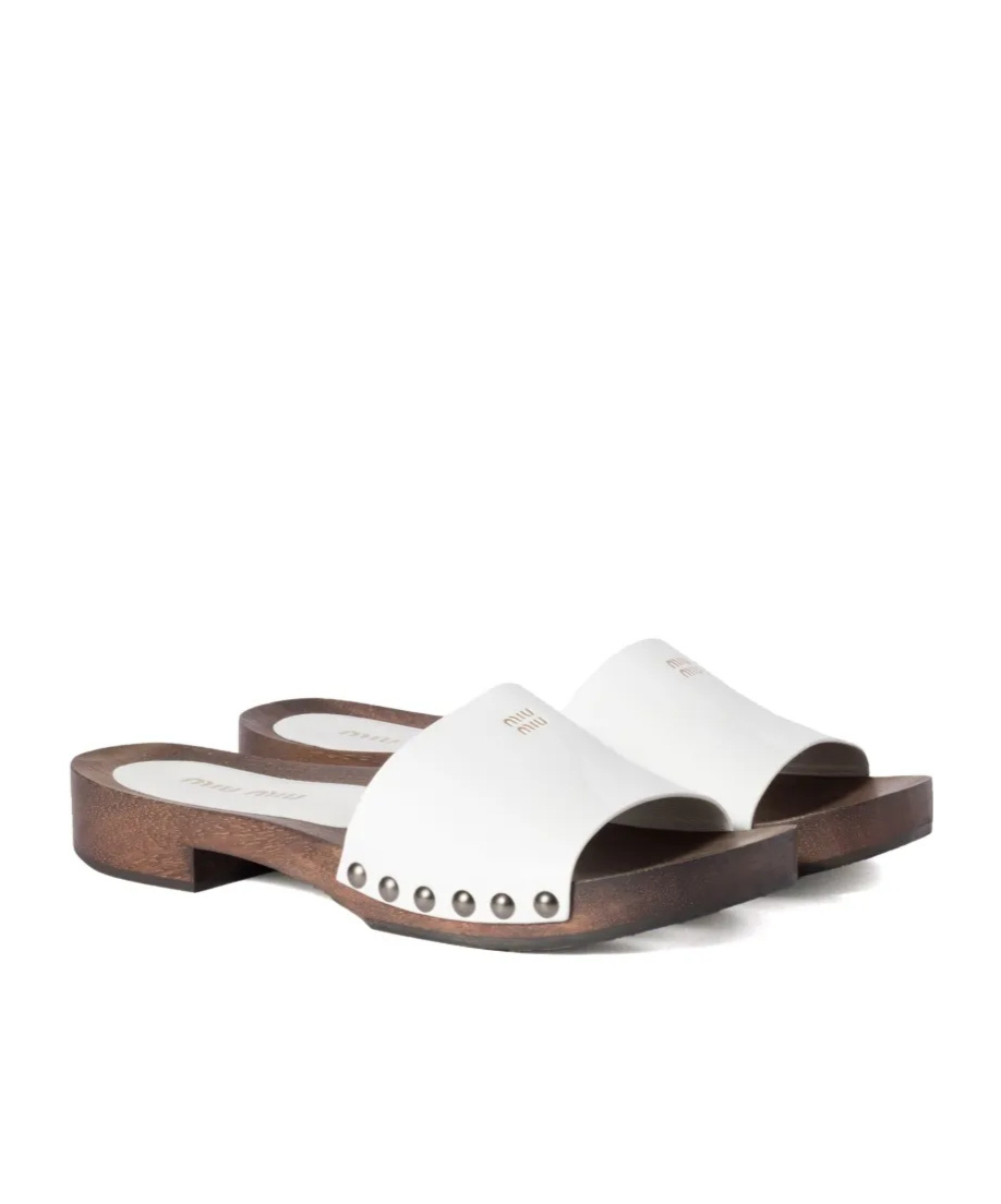 Miu Miu Leather Logo Slide Clogs In White