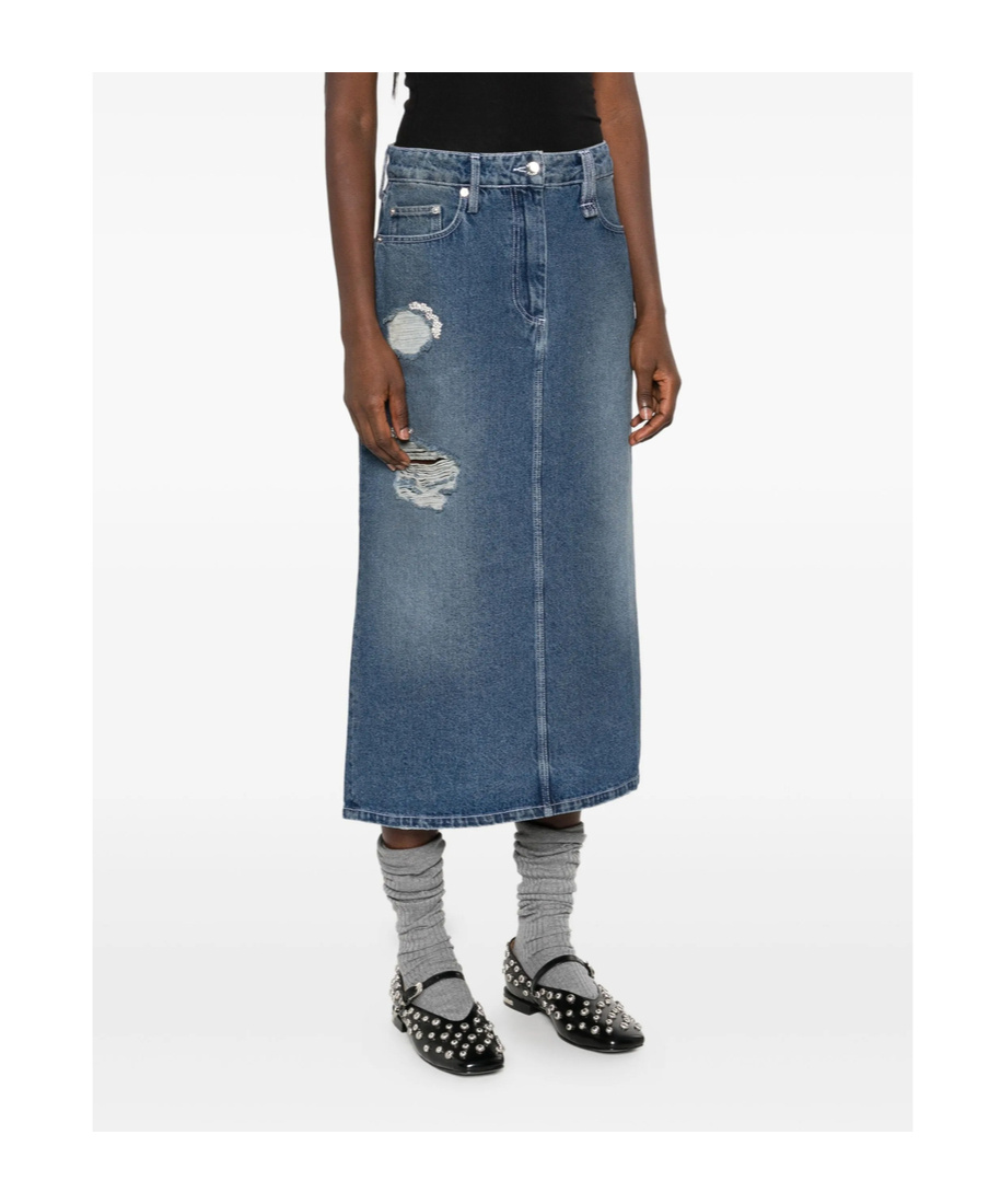Simone Rocha Distressed-effect Midi Skirt In Blue