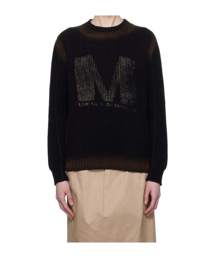 Mm6 Maison Margiela Sunbleached Logo Crewneck Sweater In Black