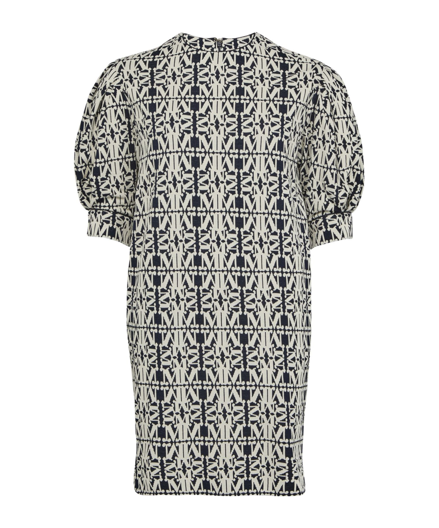 Max Mara Buttoned Puff Sleeve Textured Fabric Dress In Gray