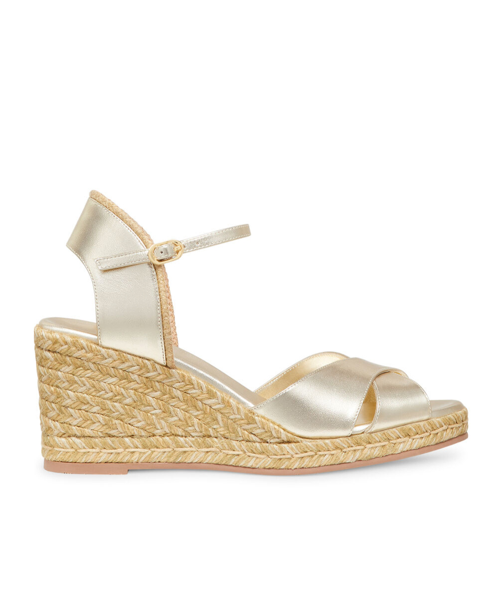 Stuart Weitzman Mirela Crisscross Wedge Espadrille Sandals In Nude