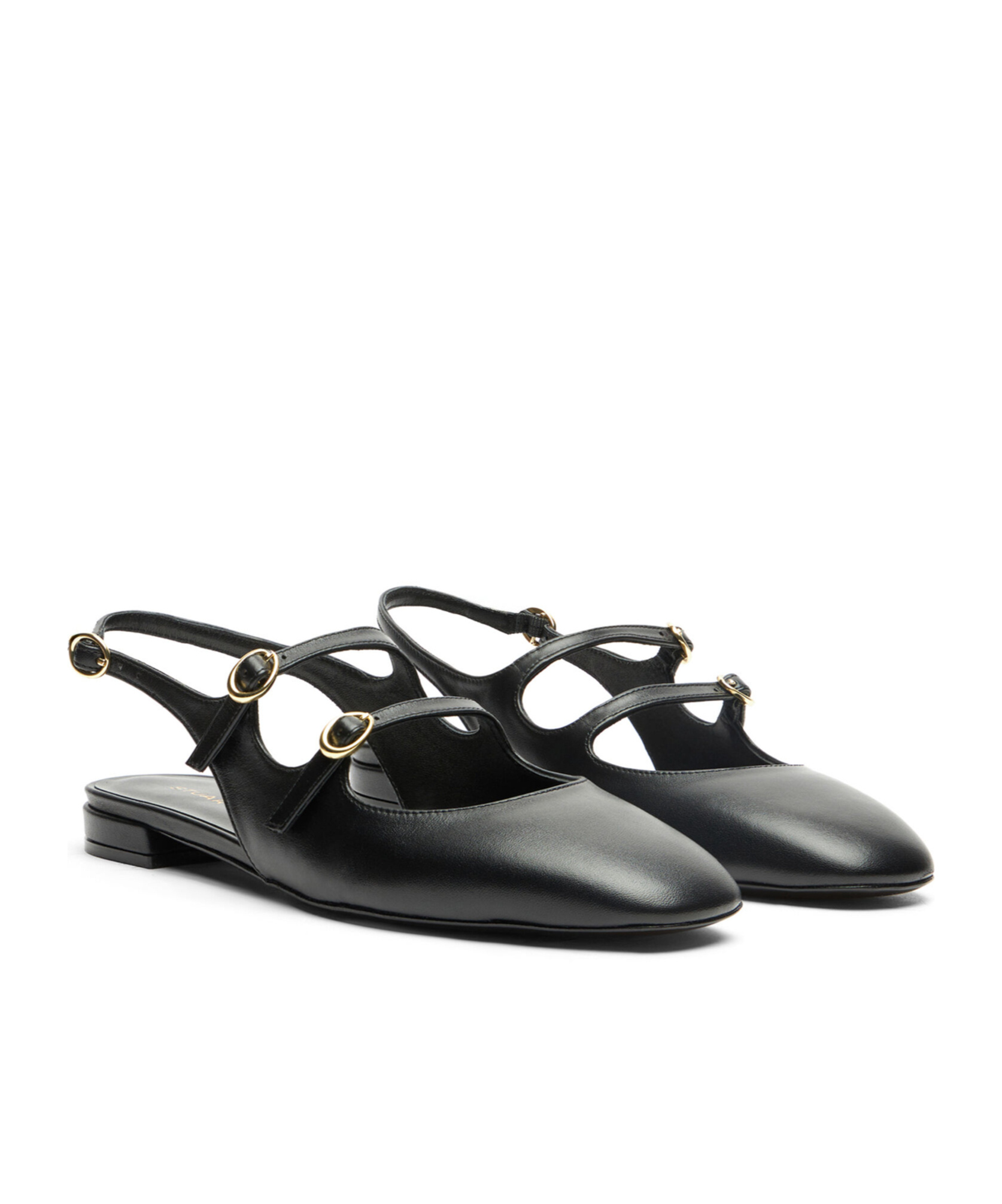 Stuart Weitzman Buckle Cut-out Leather Slingback Ballerina Shoes In Black