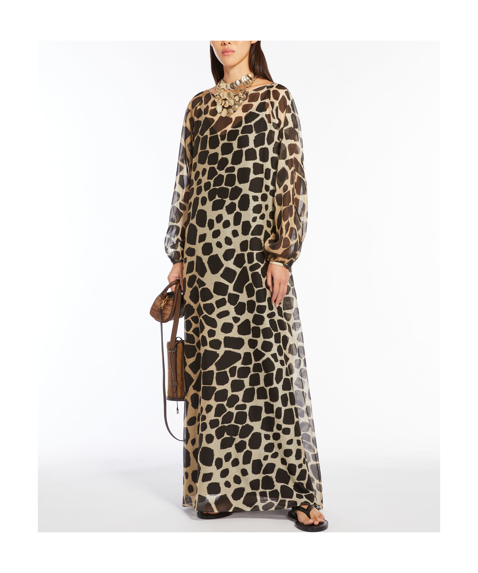 Shop Max Mara Studio All-over Patterned Long-sleeved Dress In Black