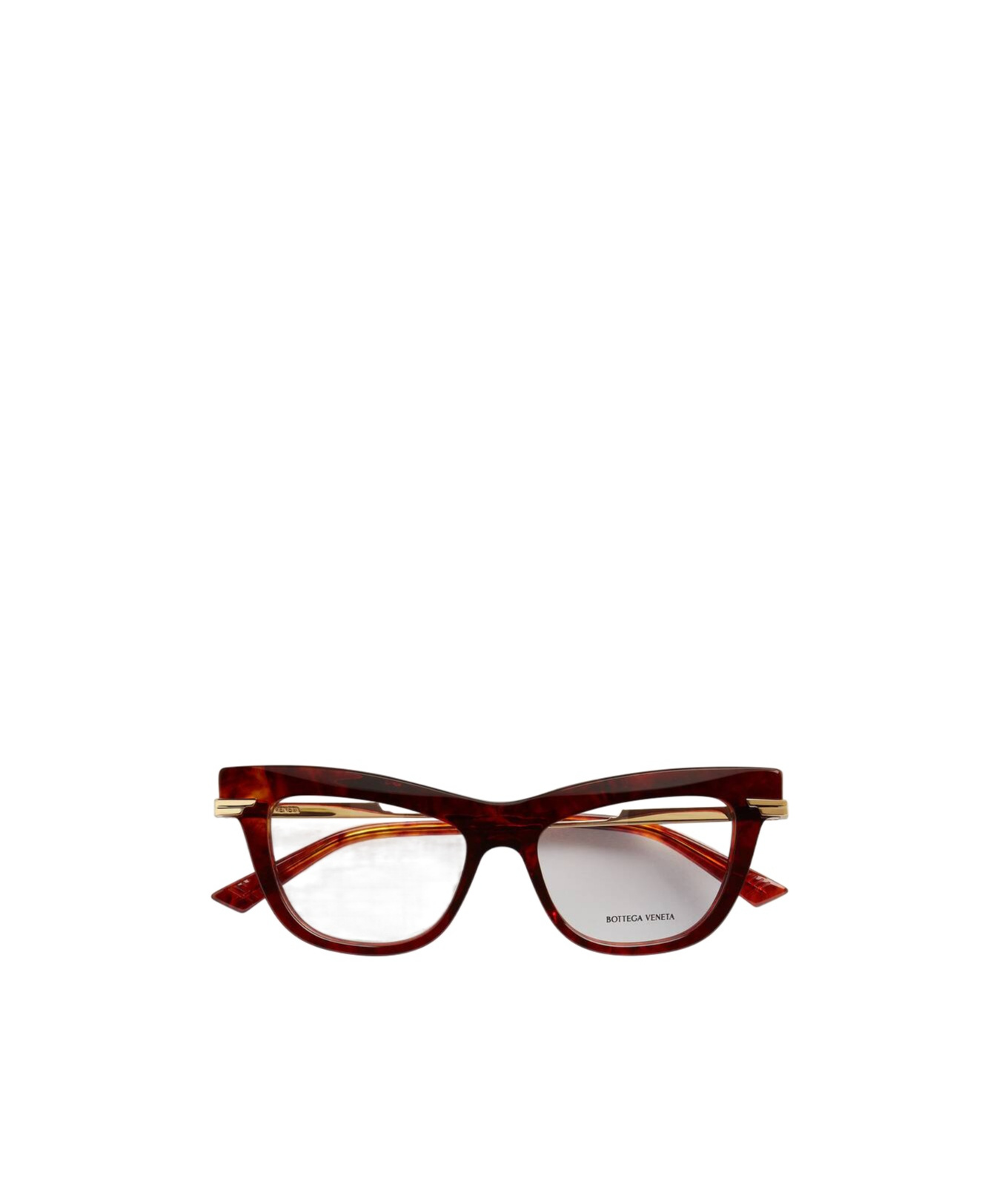 Bottega Veneta Classic Recycled Acetate Cat Eye Brille In Havana/transparent
