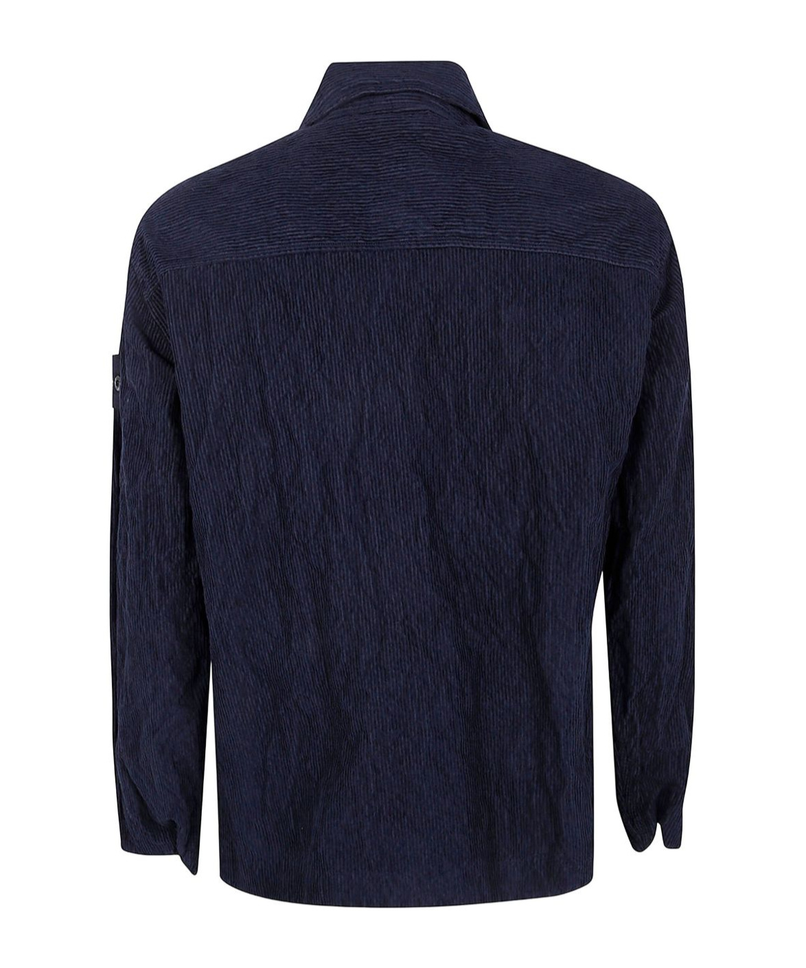 Stone Island Collared Front Pocket Textured Fabric Jacket In Blue