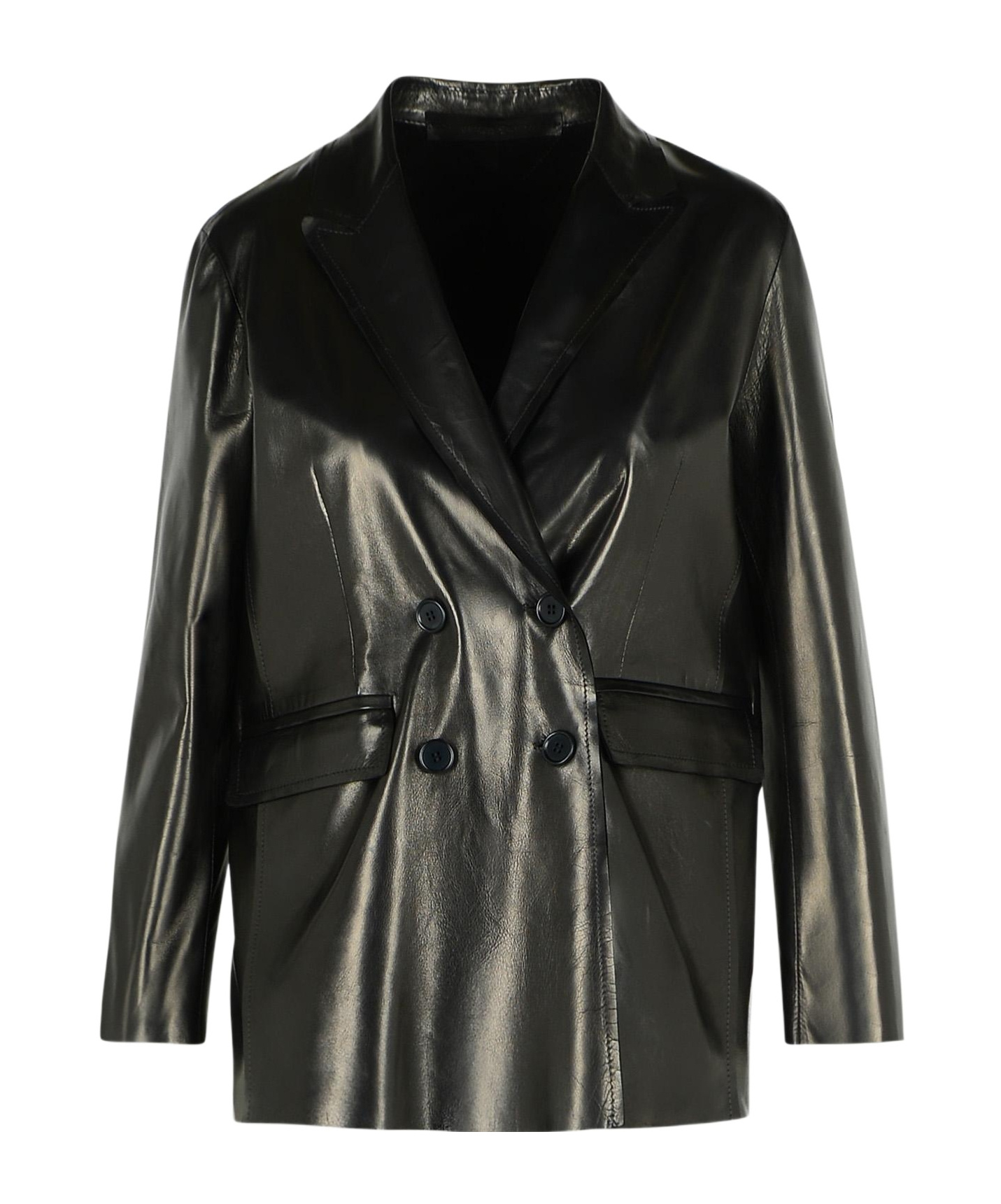 Salvatore Santoro Double Breasted Leather Blazer In Black