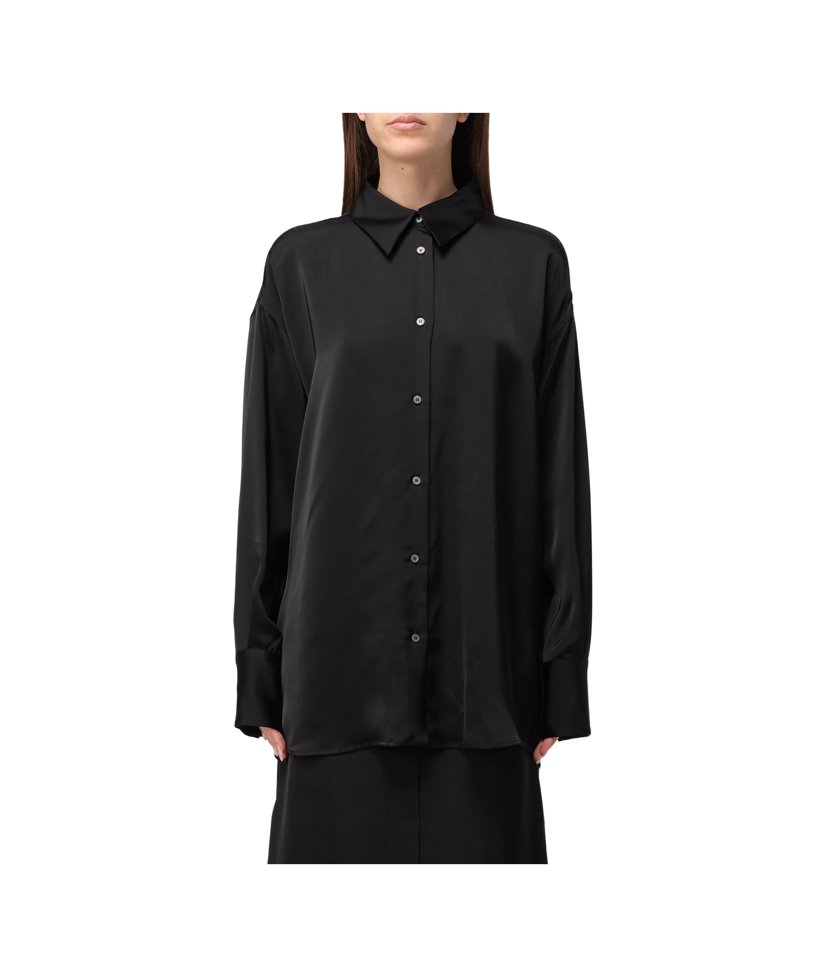Fabiana Filippi Drop-shoulder Satin Elongated Shirt In Black