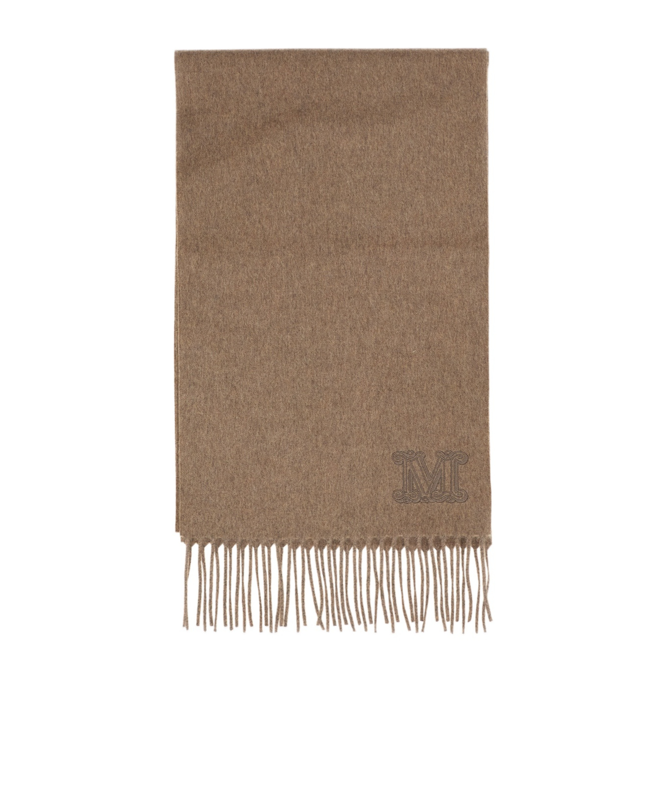 Max Mara Logo Embroidered Fringed Edge Scarf In Brown
