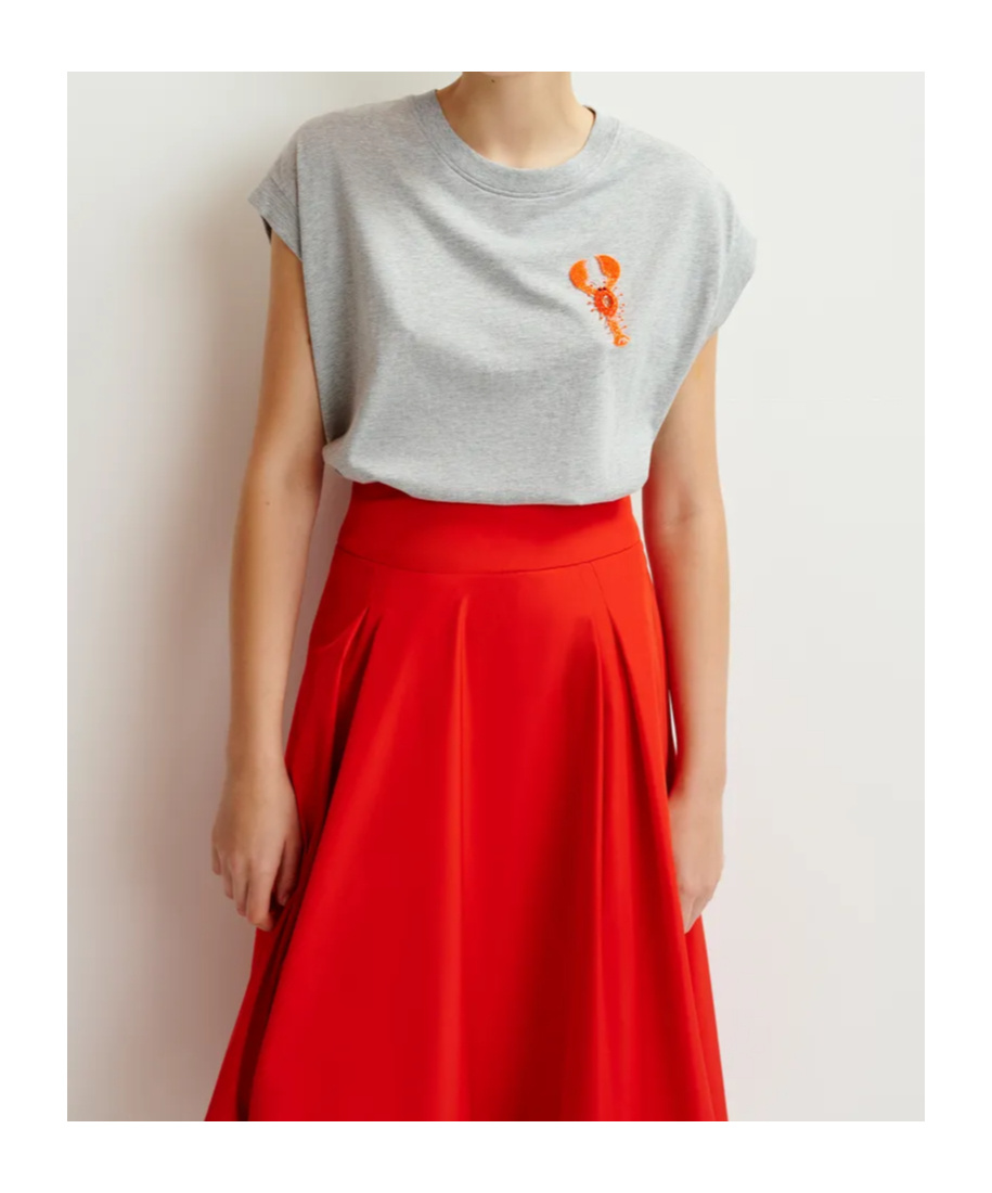 Essentiel Antwerp Cotton T-shirt With Embroidery In Gray