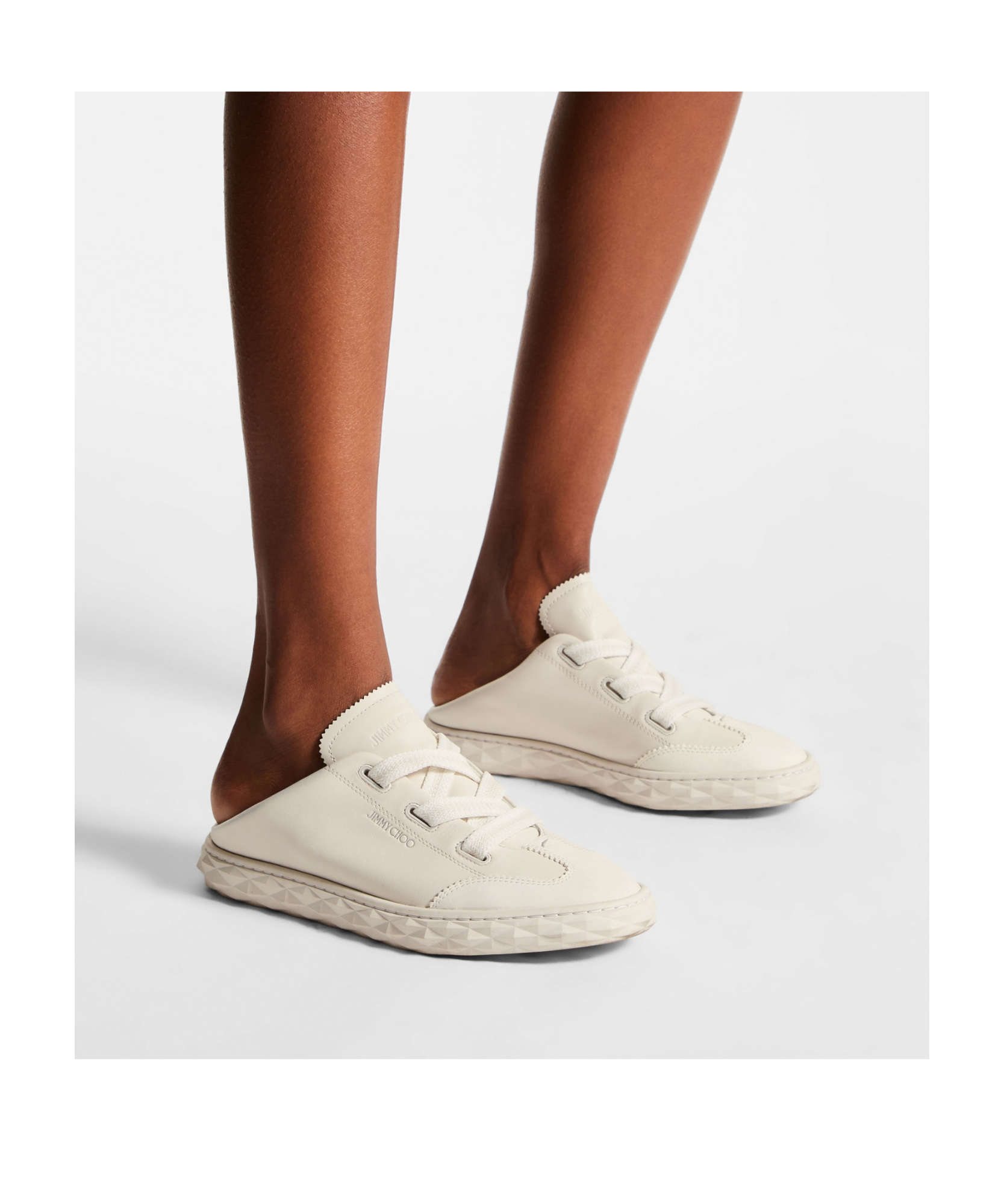 Jimmy Choo Diamond Flex Lightweight Leather Trainers With Collapsible Heel In White