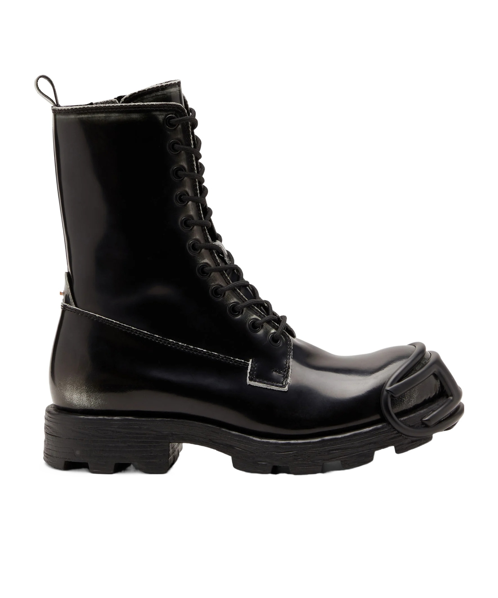 Diesel Leather Boots With Oval D Rein-forced Toe In Black