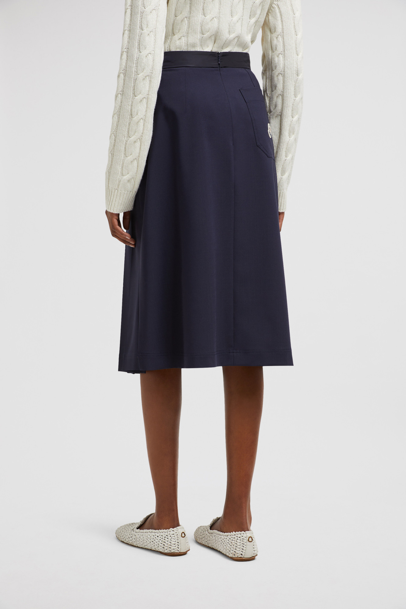 Moncler Wool-blended Pleated Mid-length Dress In Blue