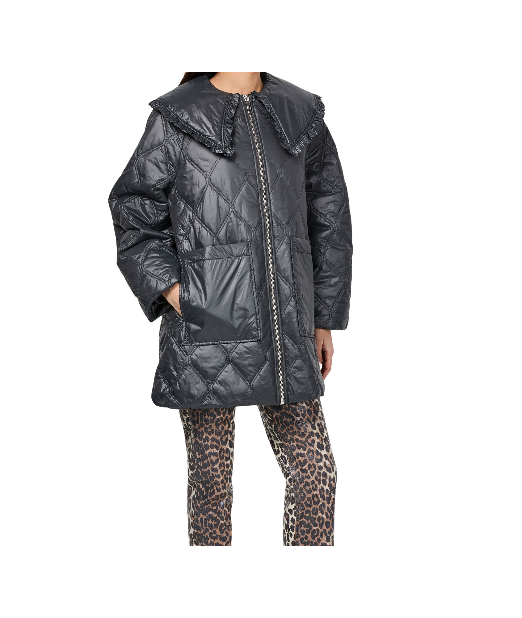Ganni Womens Black Sand Shiny Quilted Recycled-nylon Jacket In Black
