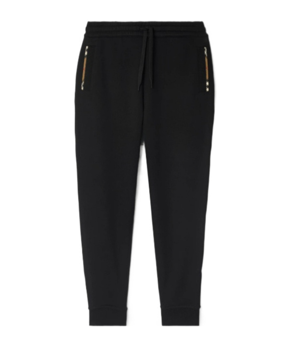 Burberry Check Trim Cotton Jogging Pants In Black