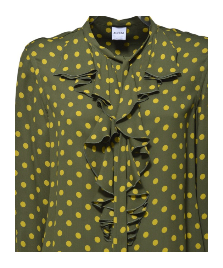 Aspesi Polka Dot Viscose Crepe Shirt In Green