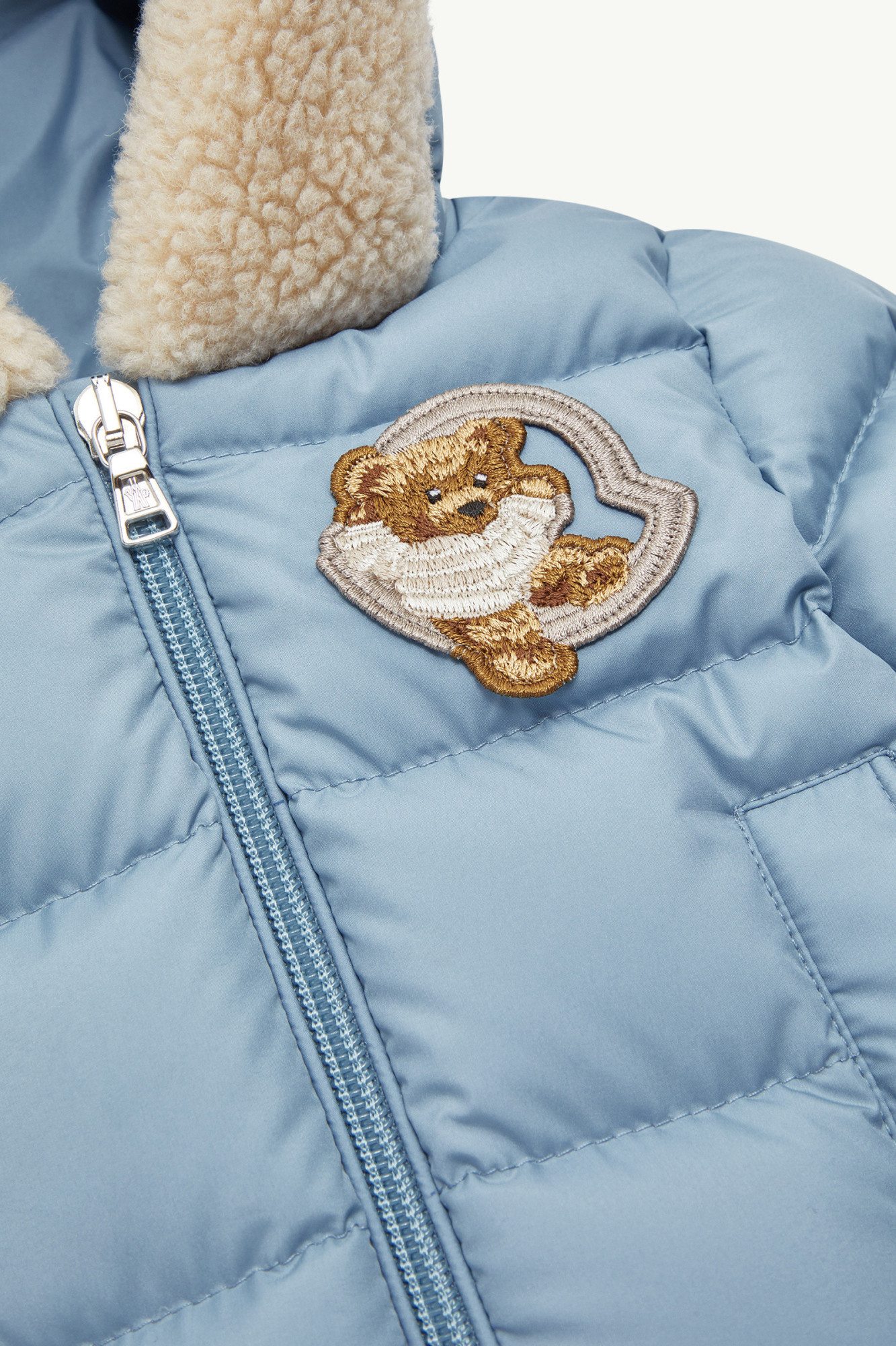 Moncler Kesimur Teddy-trimmed Hooded Down Jacket In Blue
