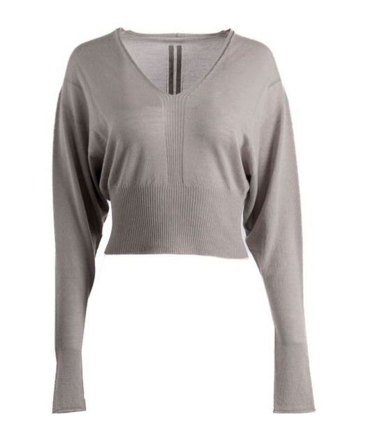 Rick Owens V-neck Ribbed Top In Gray