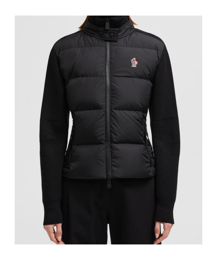 Moncler Grenoble Black Turtleneck Cardigna With Logo Application In Tech Fabric Woman In Black