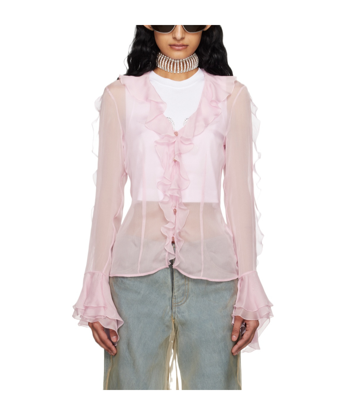 Blumarine Pink Ruffle Blouse In Pink
