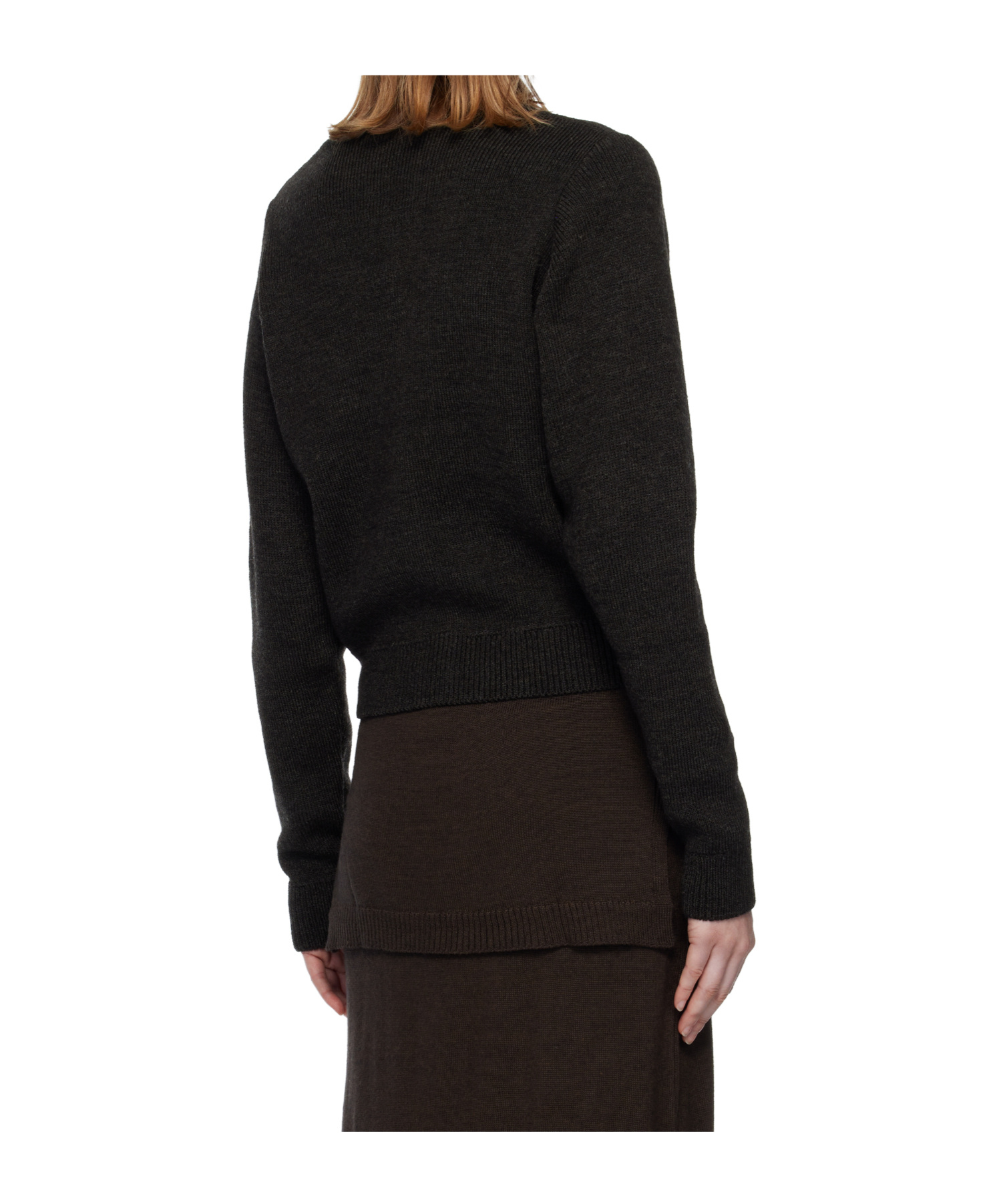 Lemaire Crew Neck Knitwear Long Sleeve Ribbed Style In Brown